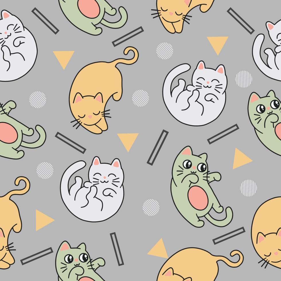 cute animal colorful cats seamless pattern wallpaper with design light gray. vector