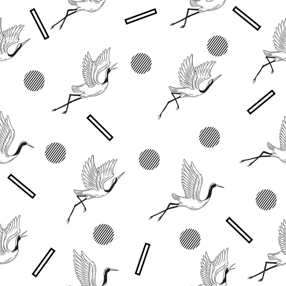 cute white stork animal seamless black object pattern wallpaper with design white. vector