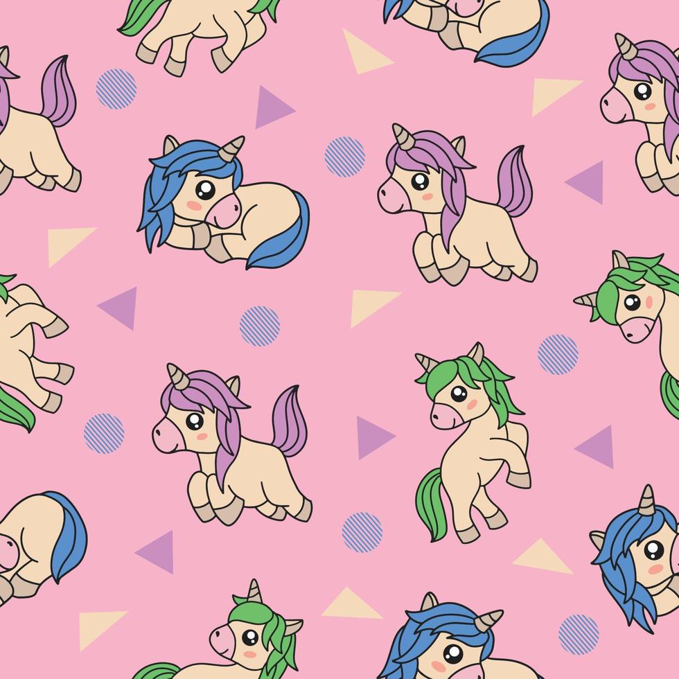 Cute Animal Magical Unicorn Horse Seamless Pattern doodle for Kids and baby vector