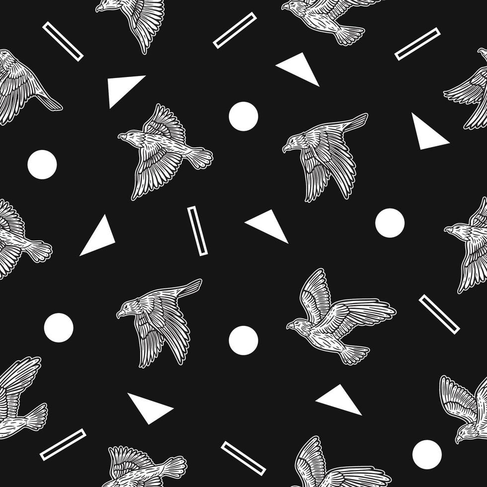 cute white eagle bird animal seamless white object pattern wallpaper with design dark black. vector