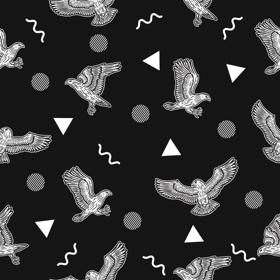 cute white eagle bird animal seamless white object pattern wallpaper with design dark black. vector