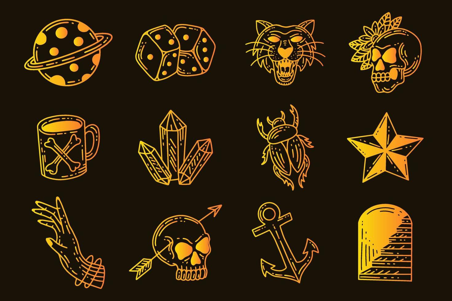 Set collection mystical celestial clipart symbol Line Art doodle esoteric elements vintage illustration vector