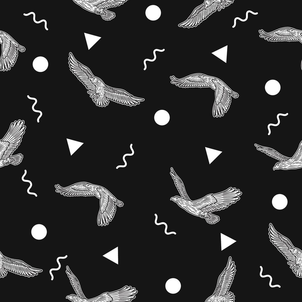 cute white eagle bird animal seamless white object pattern wallpaper with design dark black. vector