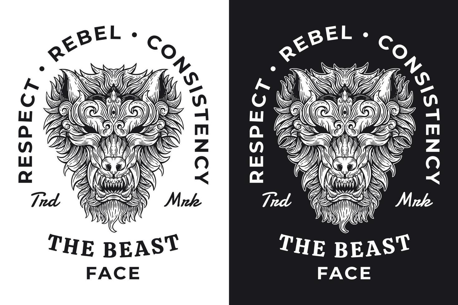 conjunto lobo bestia horror dibujadas a mano eclosión contorno símbolos tatuajes mercancías camisetas merch vintage vector