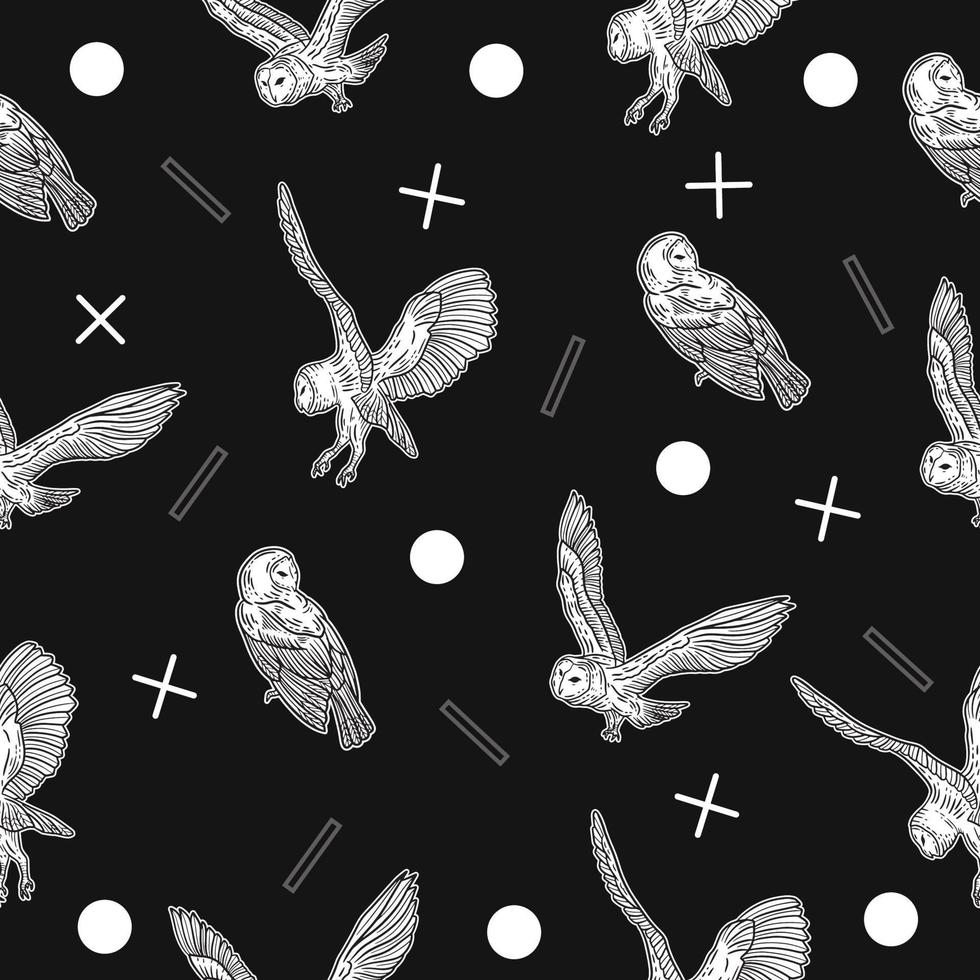 papel tapiz con patrón de objeto blanco sin costuras animal pájaro águila blanca linda con diseño negro oscuro. vector