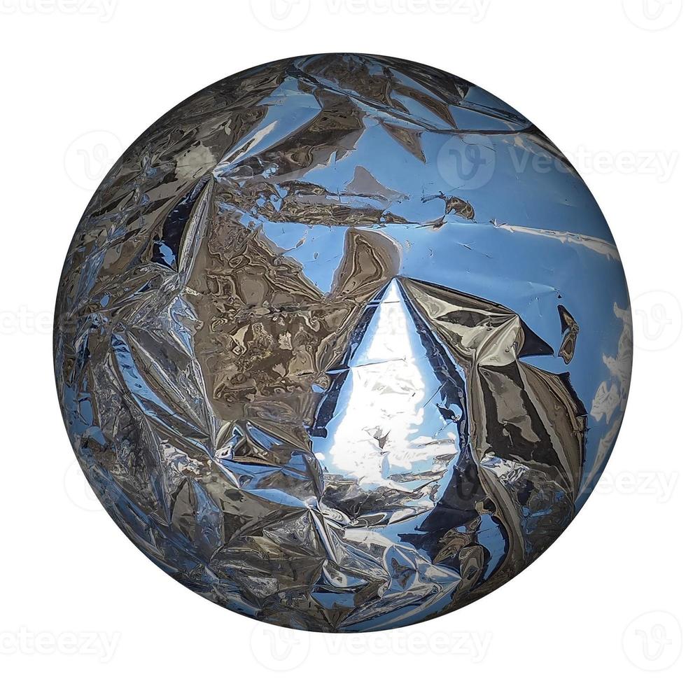 glossy chrome metal sphere white background photo