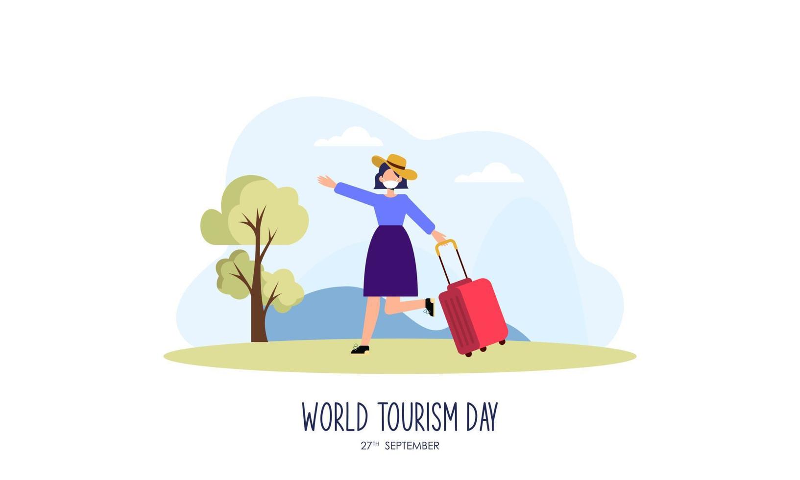 Traveling couple with face mask illustration. Traveling new normal concept during coronavirus outbreak. Travel with face mask vector