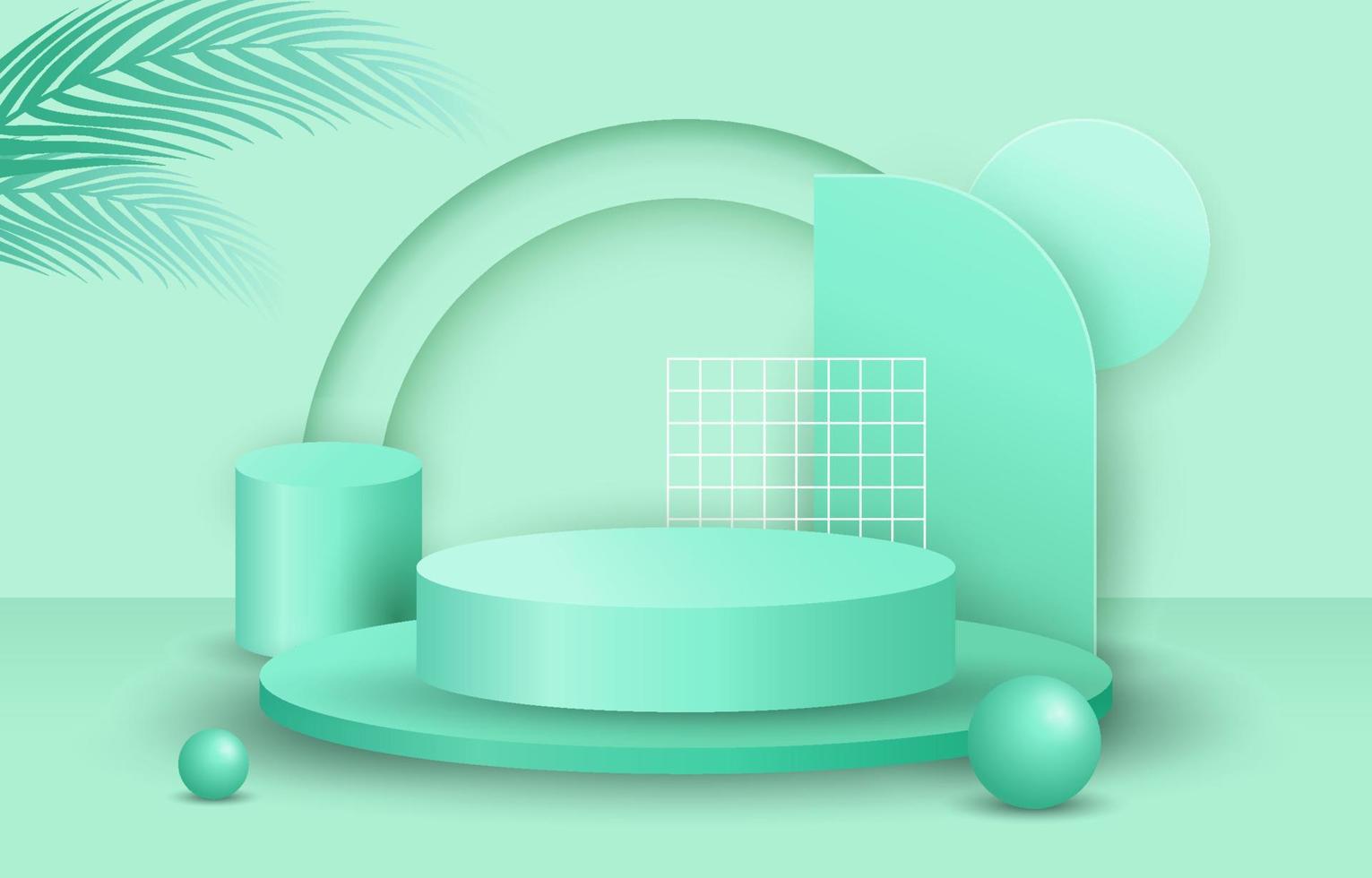 Mint Green Background with Podiums and 3D Objects vector