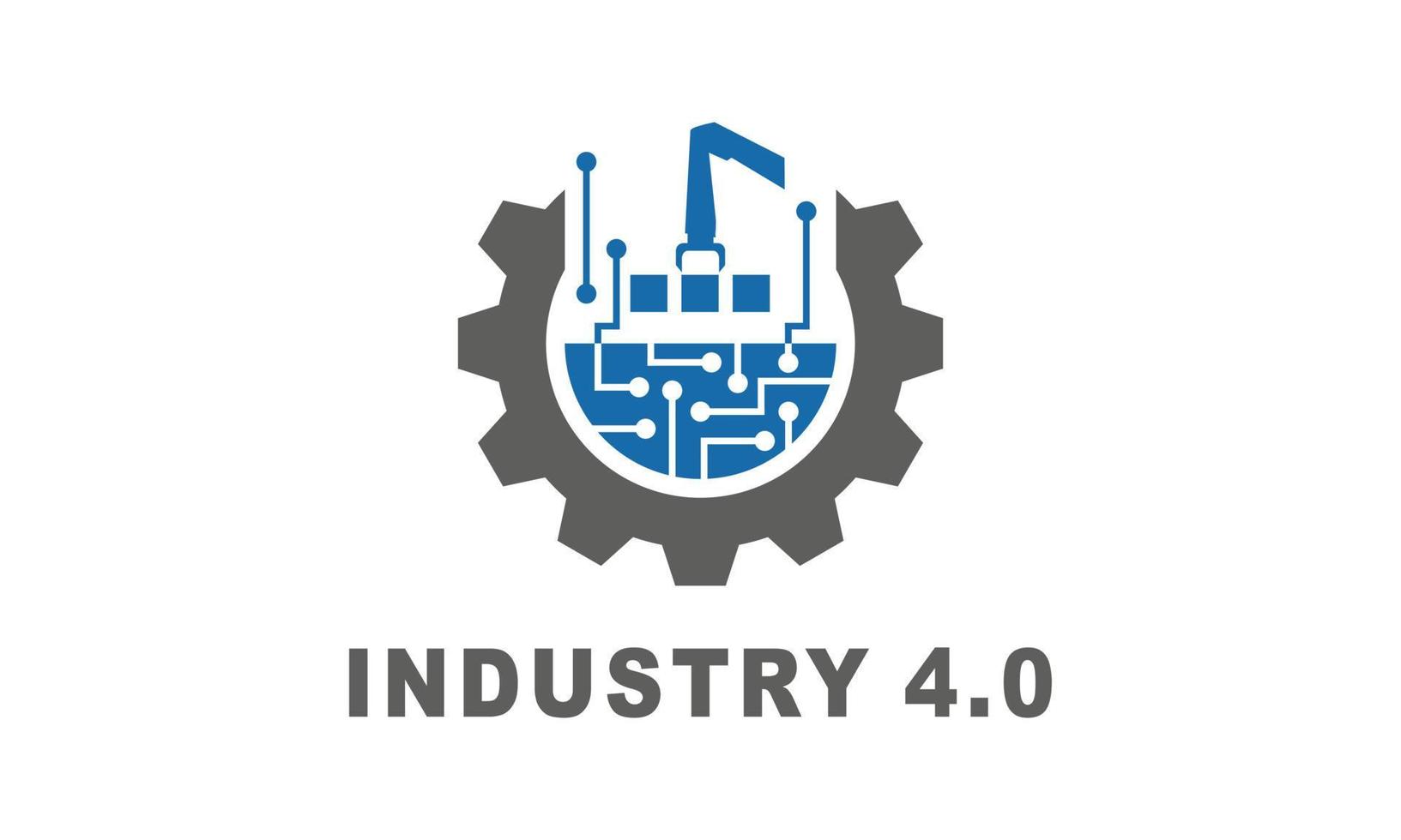 concepto de industria 4.0 control o logotipo empresarial, fábrica mundial y rueda ecléctica, concepto de sistemas físicos cibernéticos, logotipo de fábrica inteligente. vector