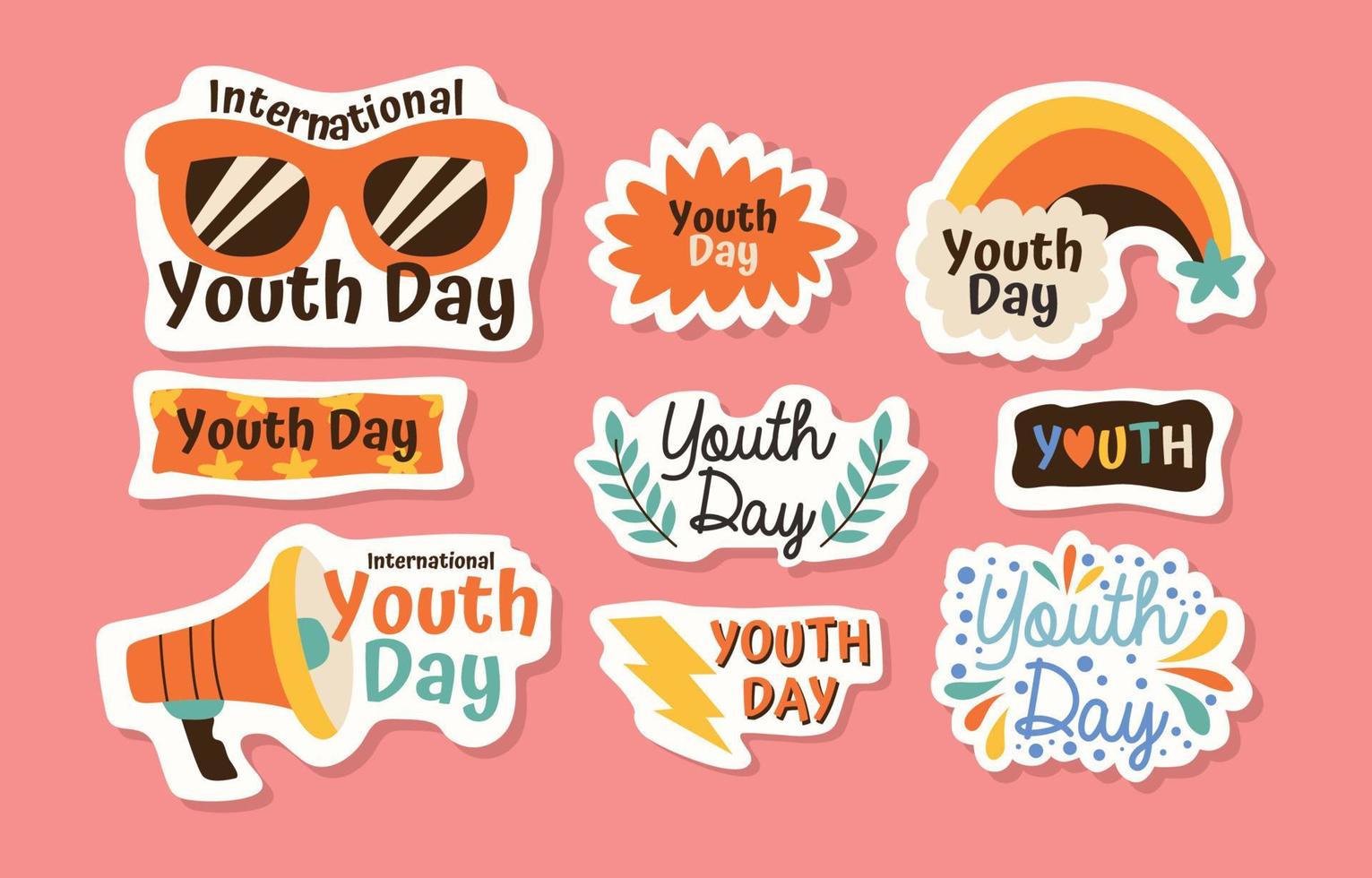 colección de pegatinas de doodle del día internacional de la juventud vector