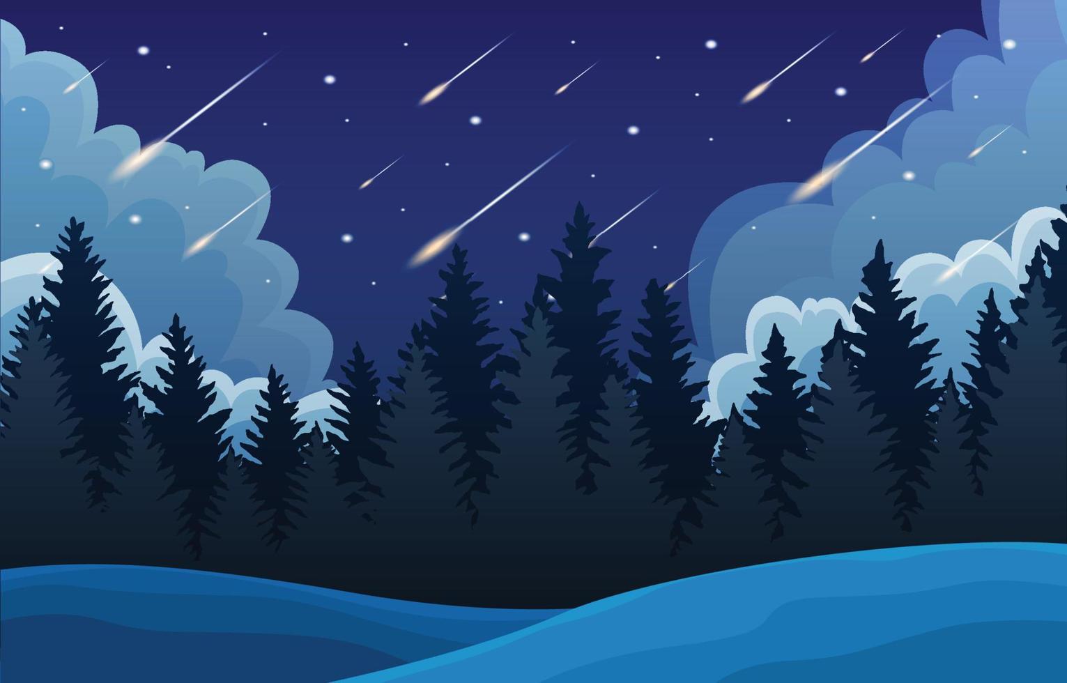 Meteor Shower In the Night Sky Background vector