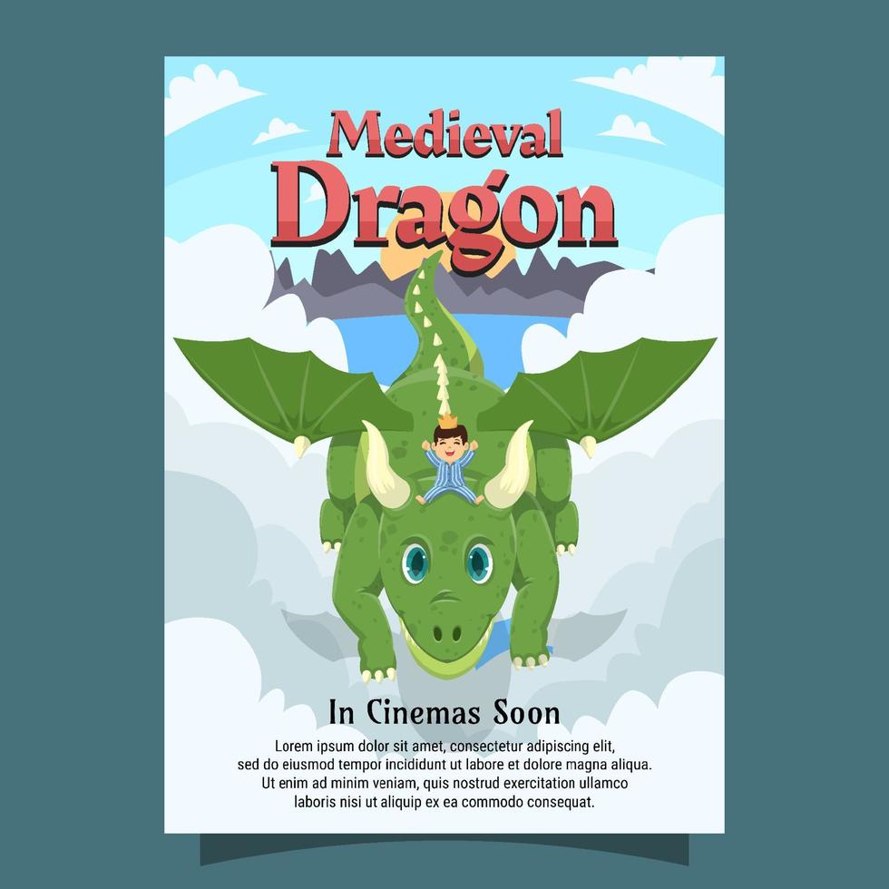 Medieval Kingdom Cute Dragon Character Movie Poster vector