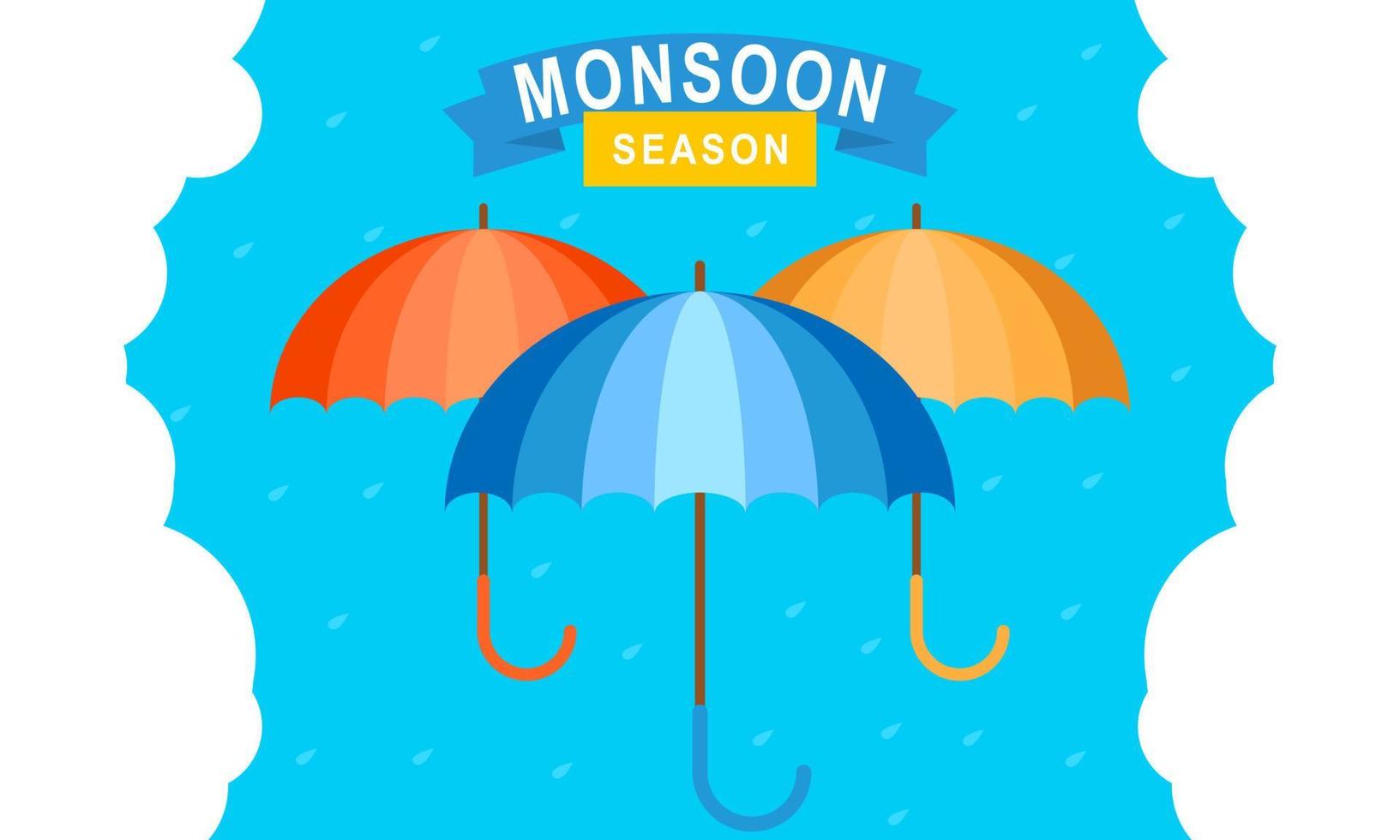 Monsoon season composition with flat design vector