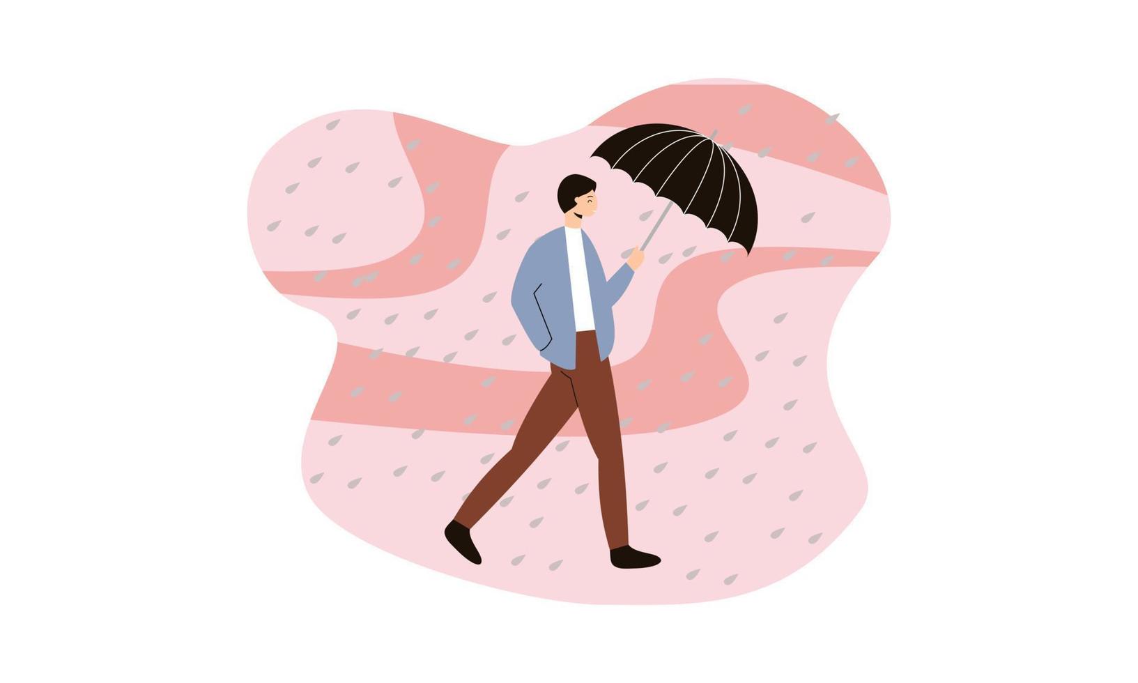 People walking with umbrellas weather with rainy landscapes illustration vector