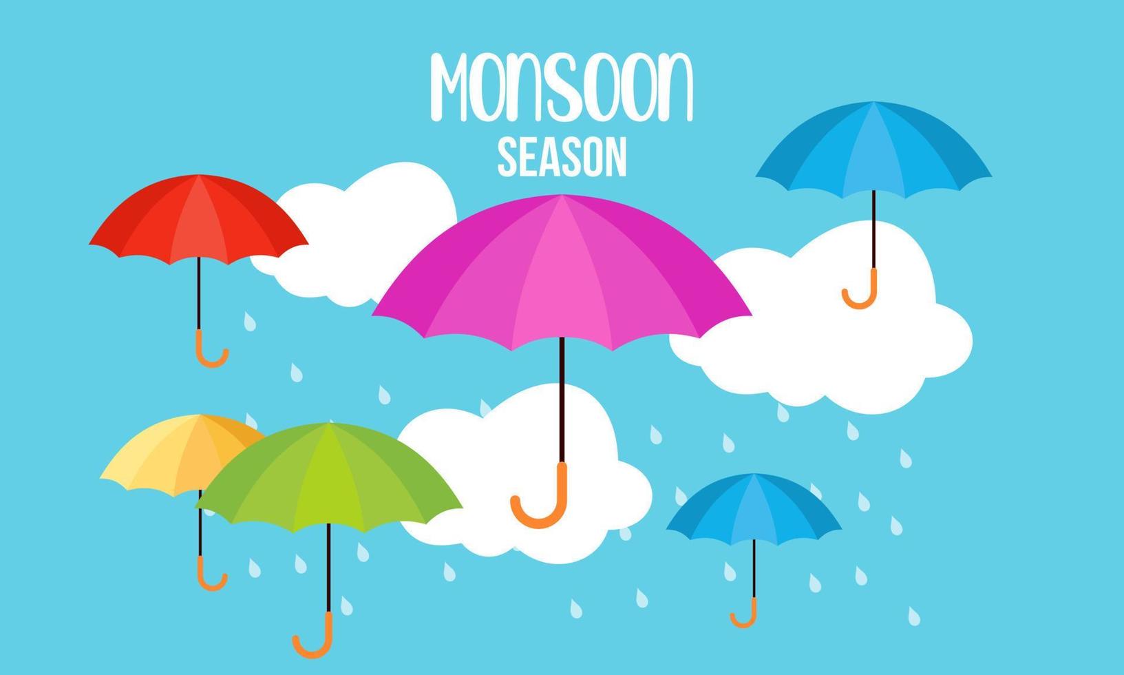 Monsoon season composition with flat design vector