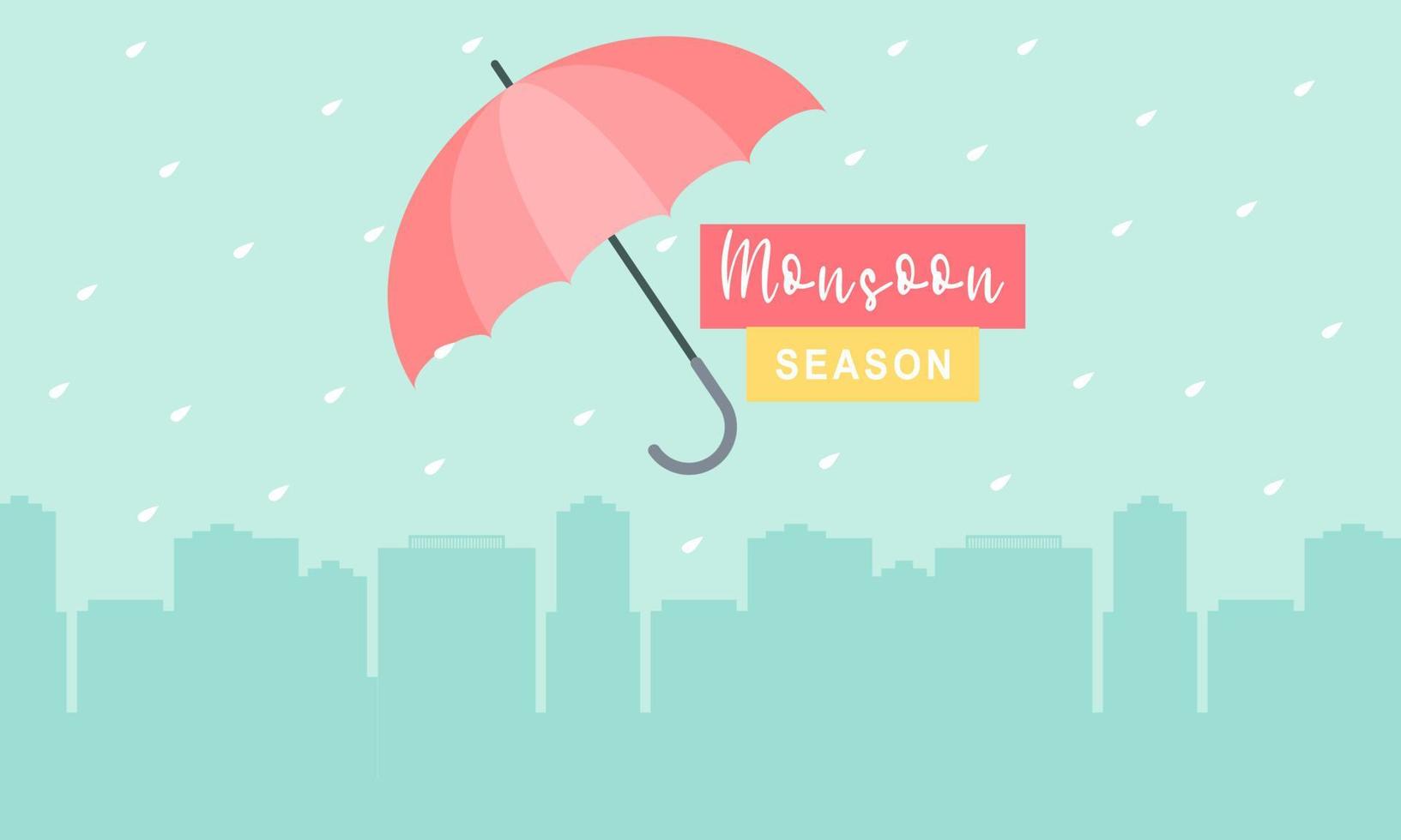 Monsoon season composition with flat design vector