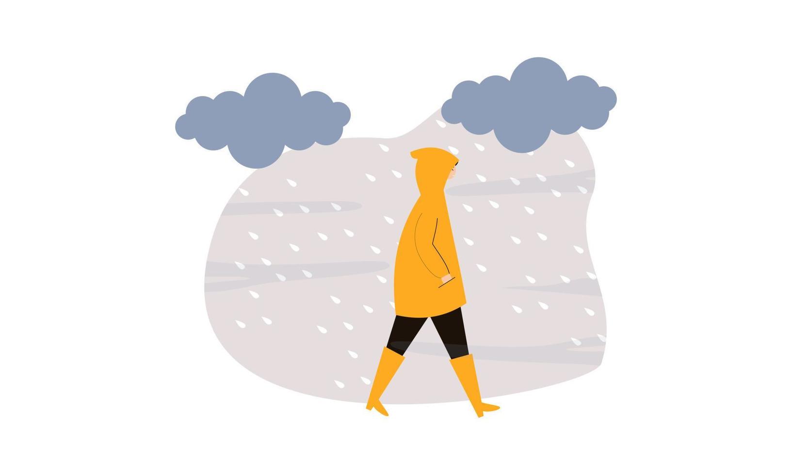 People walking with umbrellas weather with rainy landscapes illustration vector