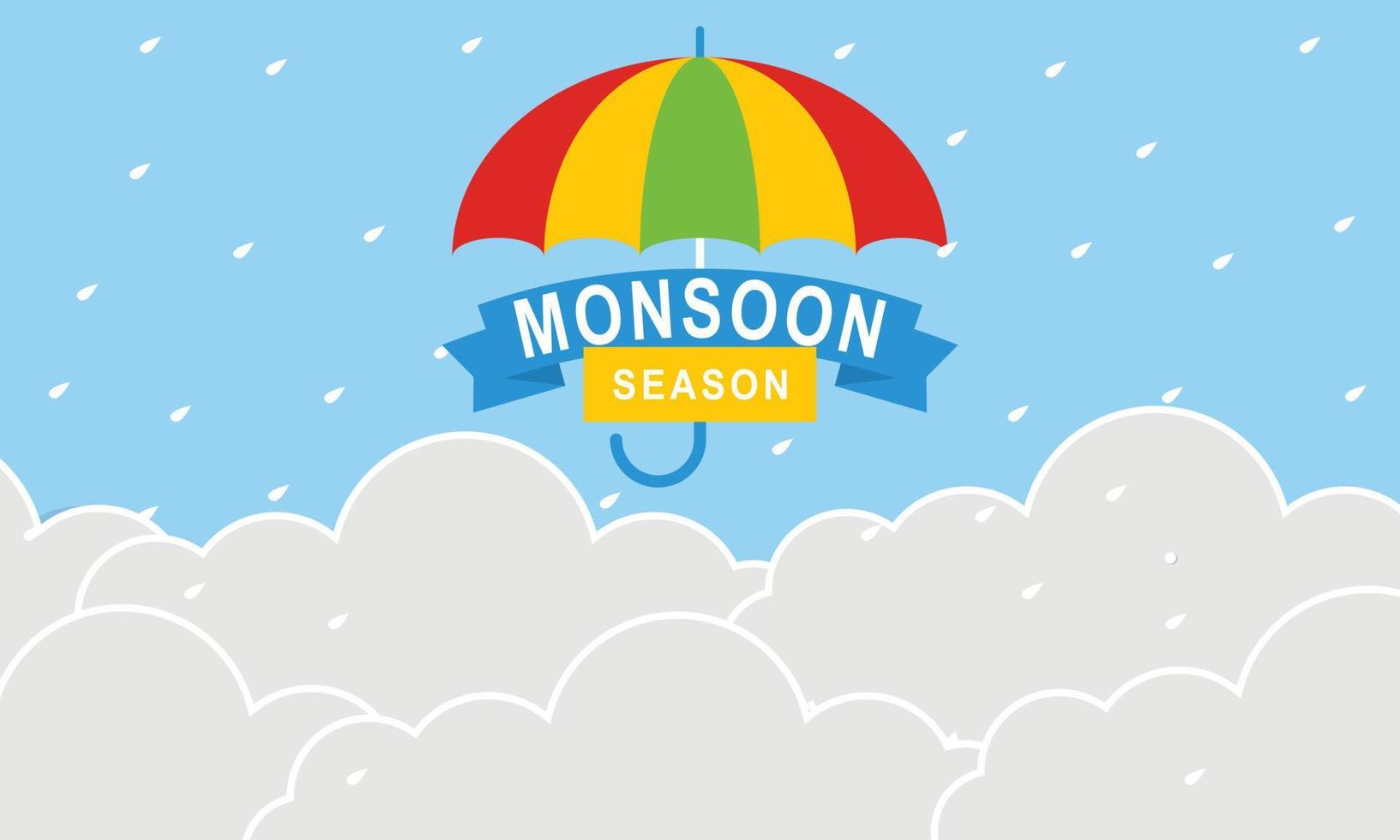Monsoon season composition with flat design vector