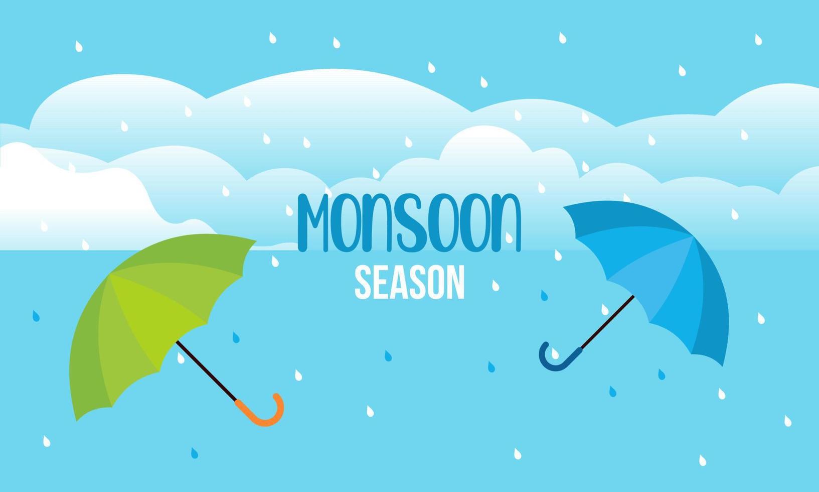 Monsoon season composition with flat design vector