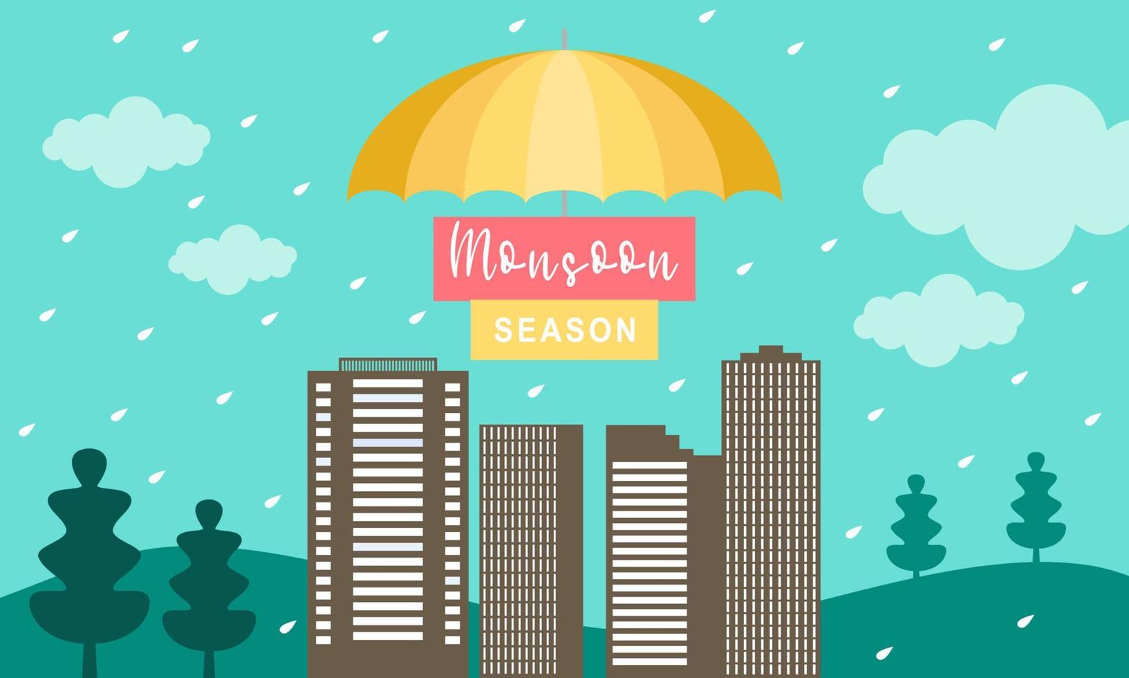 Monsoon season composition with flat design vector