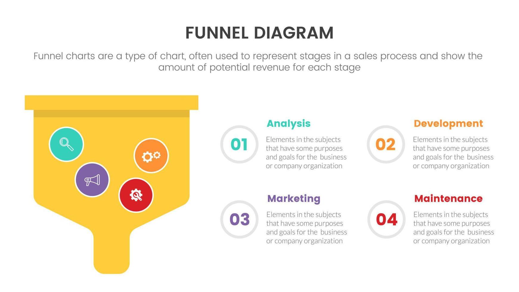 infographic funnel chart concept for slide presentation with 4 point