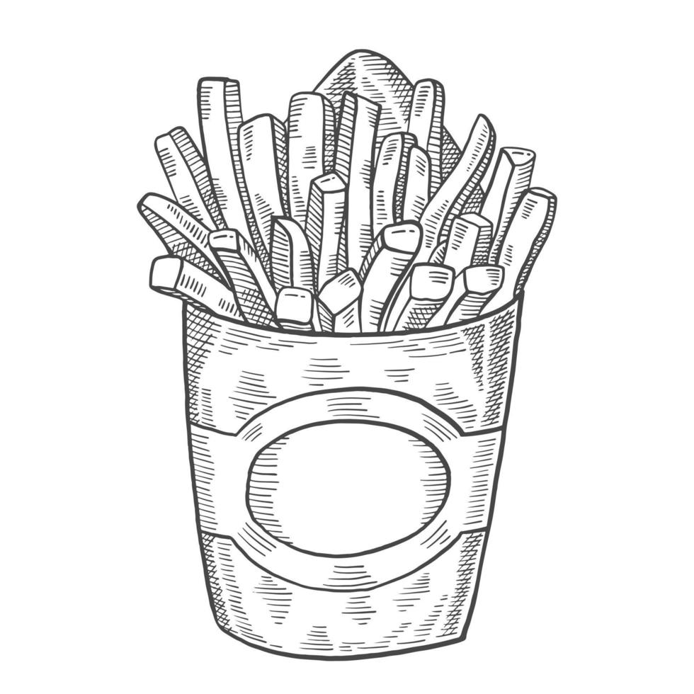 french fries fast food single isolated hand drawn sketch with outline style vector