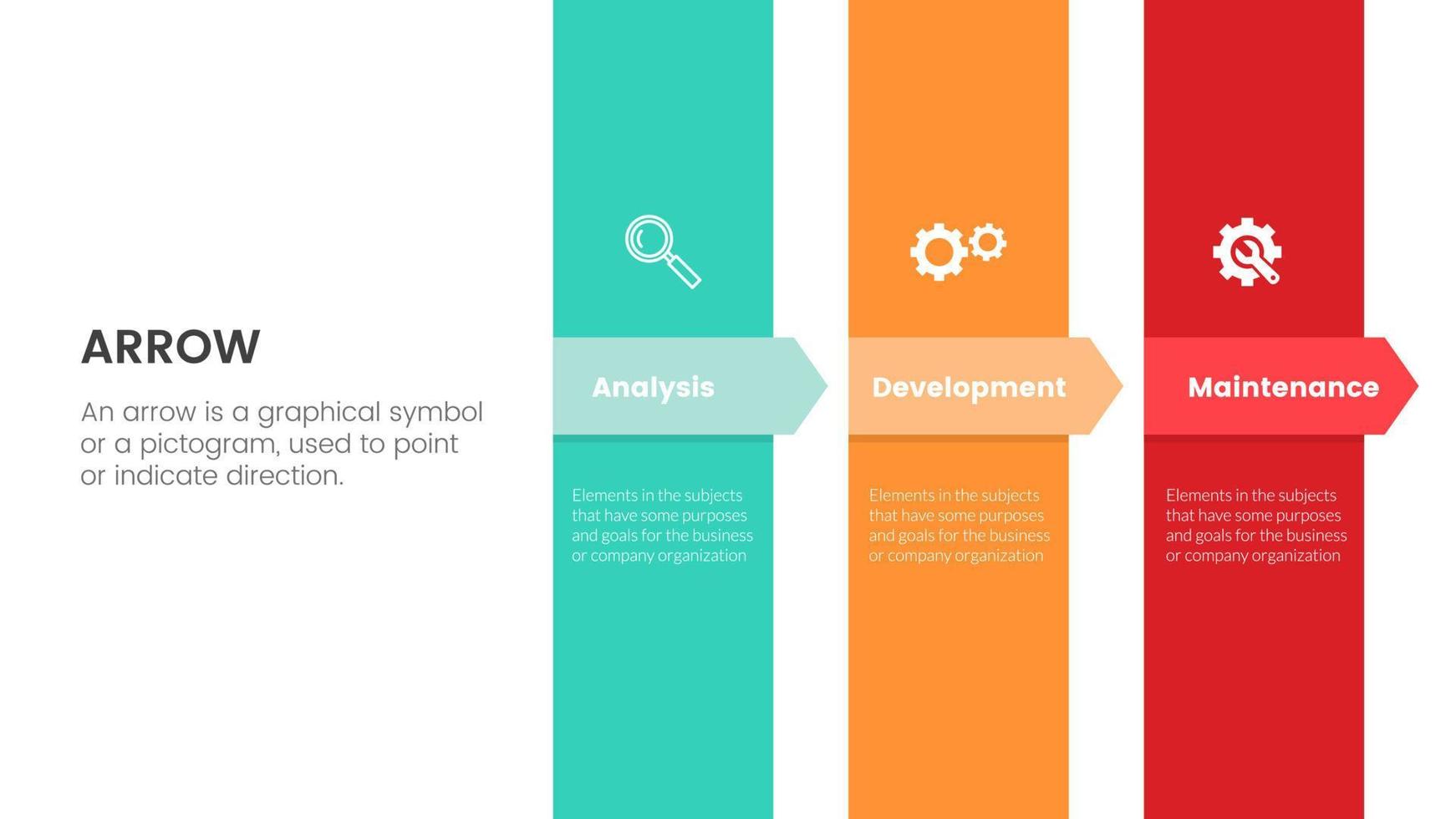 arrow infographic with horizontal shape concept for slide presentation with 4 point list and arrow shape direction vector