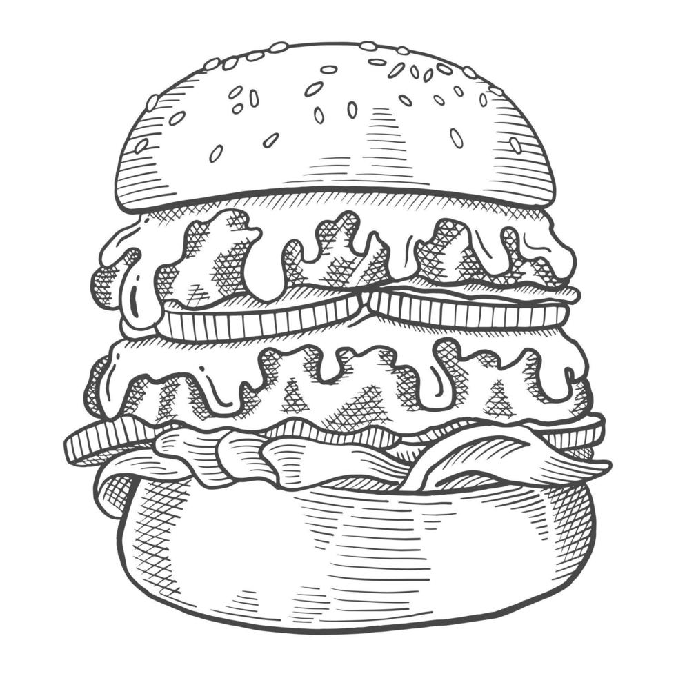 hamburger fast food single isolated hand drawn sketch with outline style vector