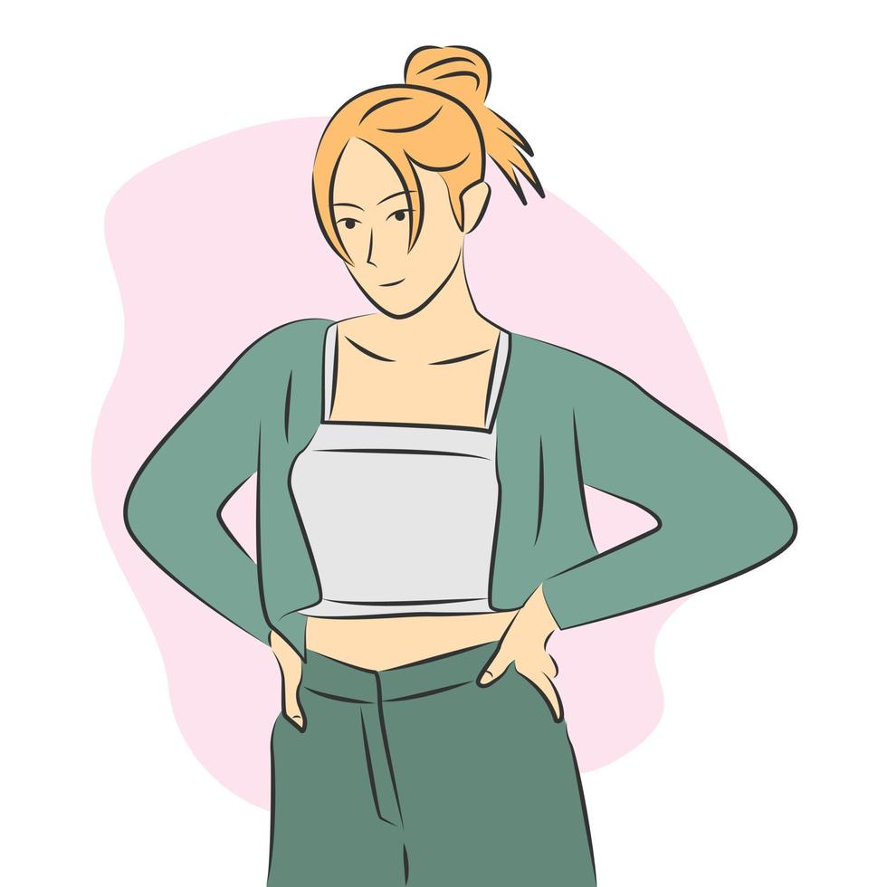 Young woman character wearing sleepwear in flat cartoon style vector