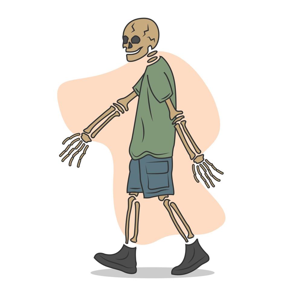 Skeleton character wearing casual clothes in flat cartoon style vector