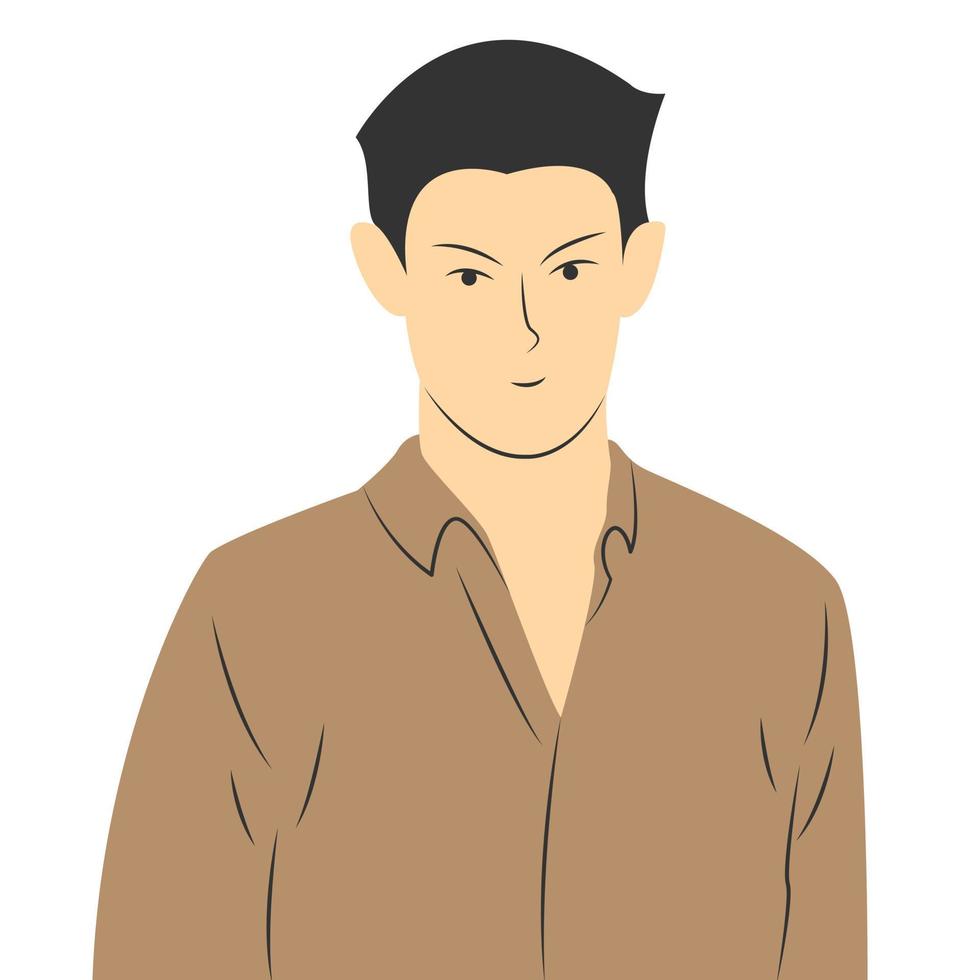 Male character wearing brown shirt in flat cartoon style vector