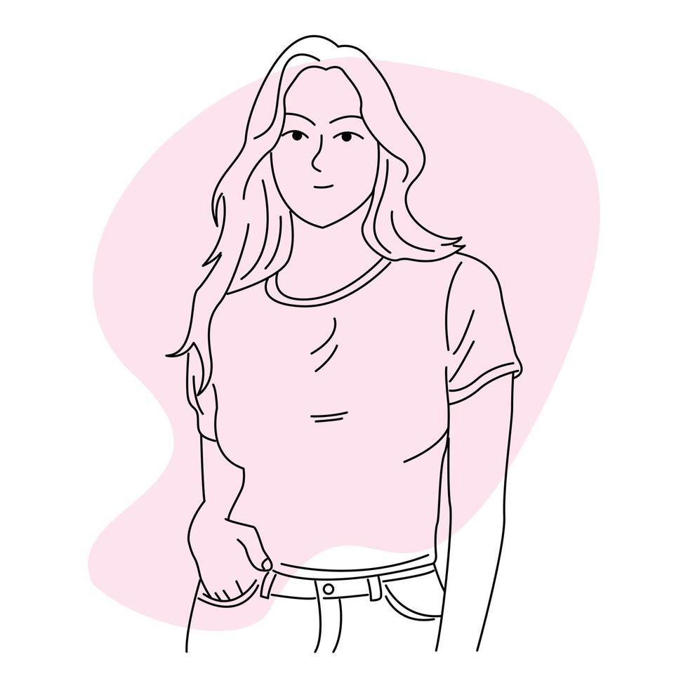 personaje de mujer hermosa en estilo de arte lineal vector