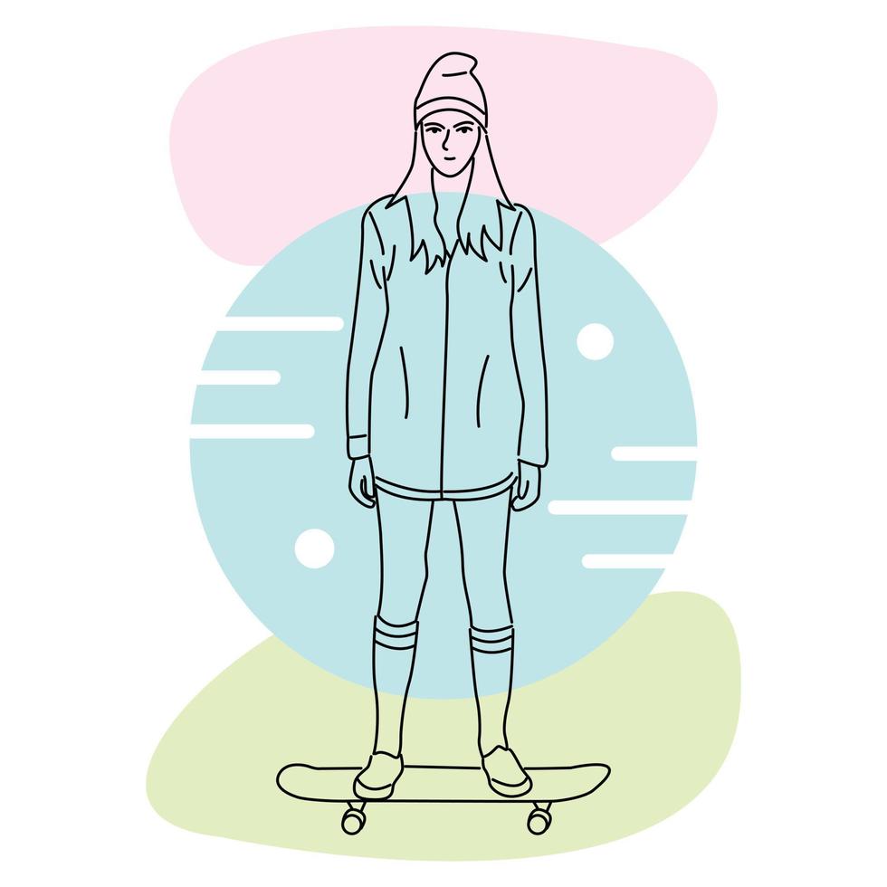 Skater girl in minimal cartoon style vector