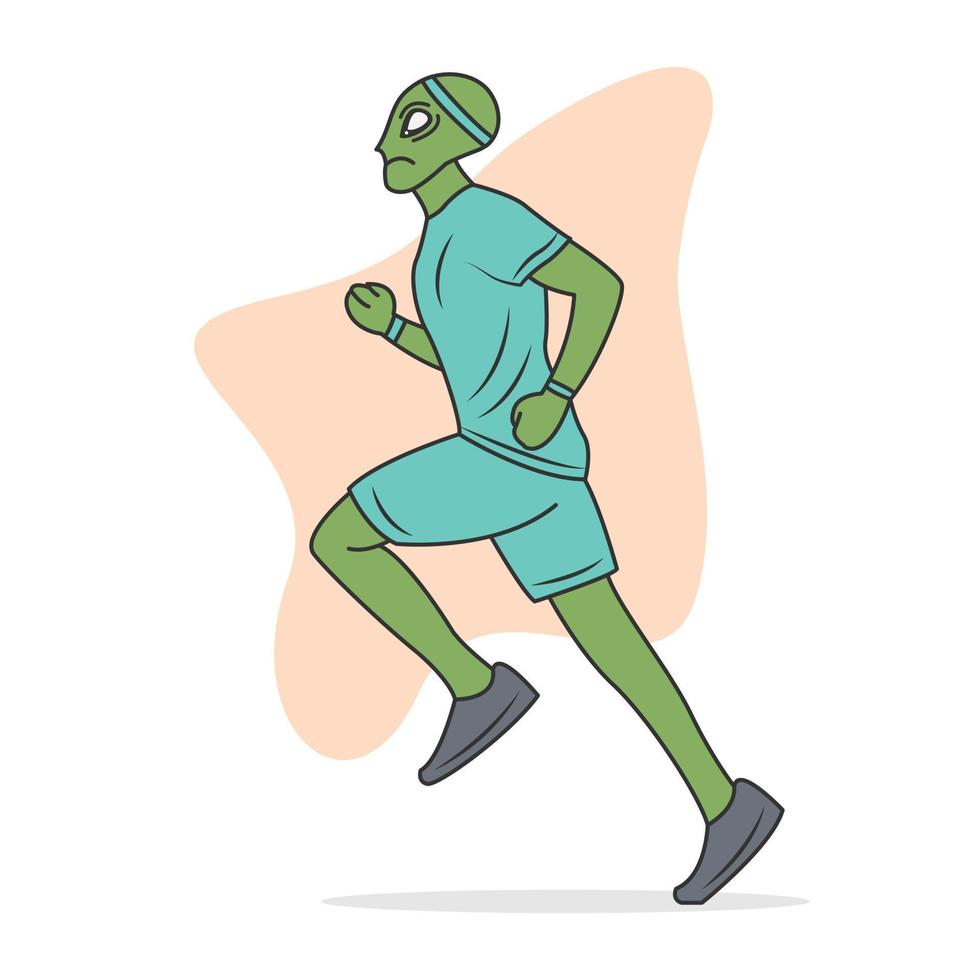 Alien characters are exercising in flat cartoon style vector