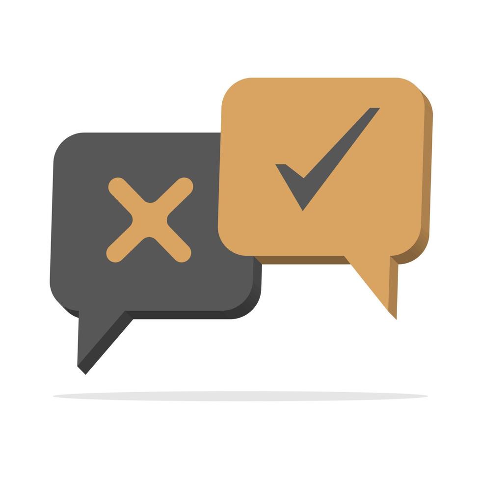 3d speech bubble with check mark and cross in minimal cartoon style vector