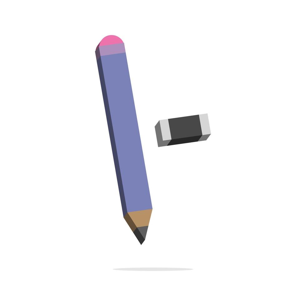 3d pencil and eraser concept in minimal cartoon style vector