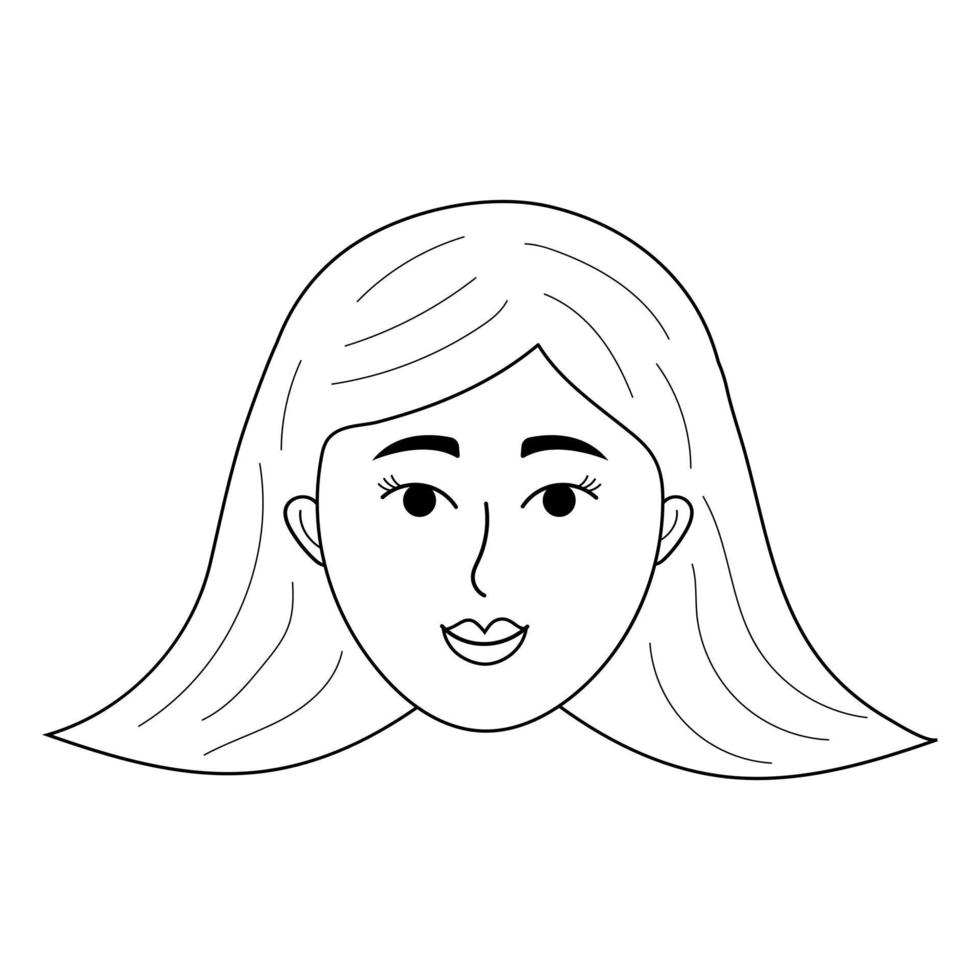 cara de mujer en estilo garabato. avatar de niña sonriente. vector