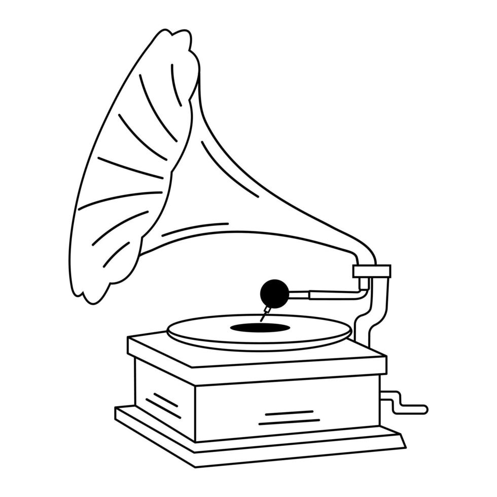 Old-fashioned vintage gramophone in doodle style. Classic retro phonograph for your nostalgic. vector