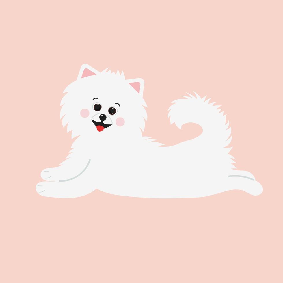 perro spitz esponjoso blanco. lindo personaje de dibujos animados. vector