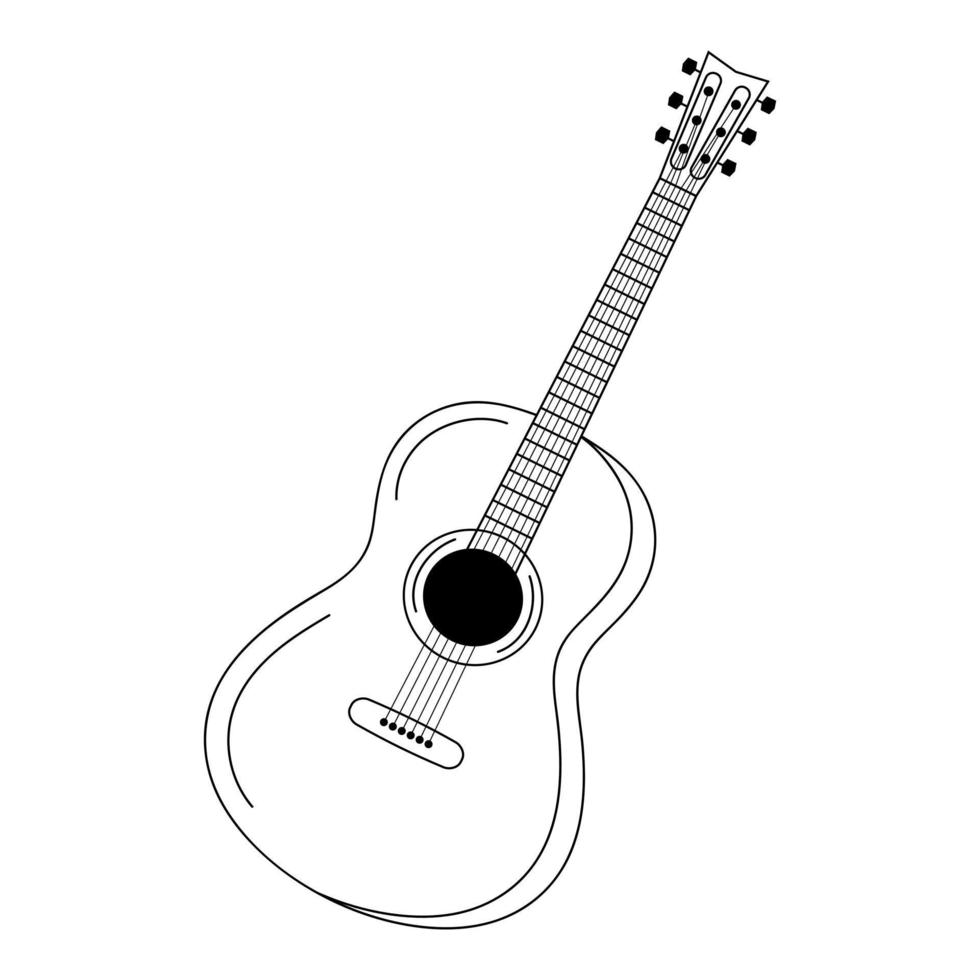 Acoustic guitar in doodle style. Musical instrument. vector