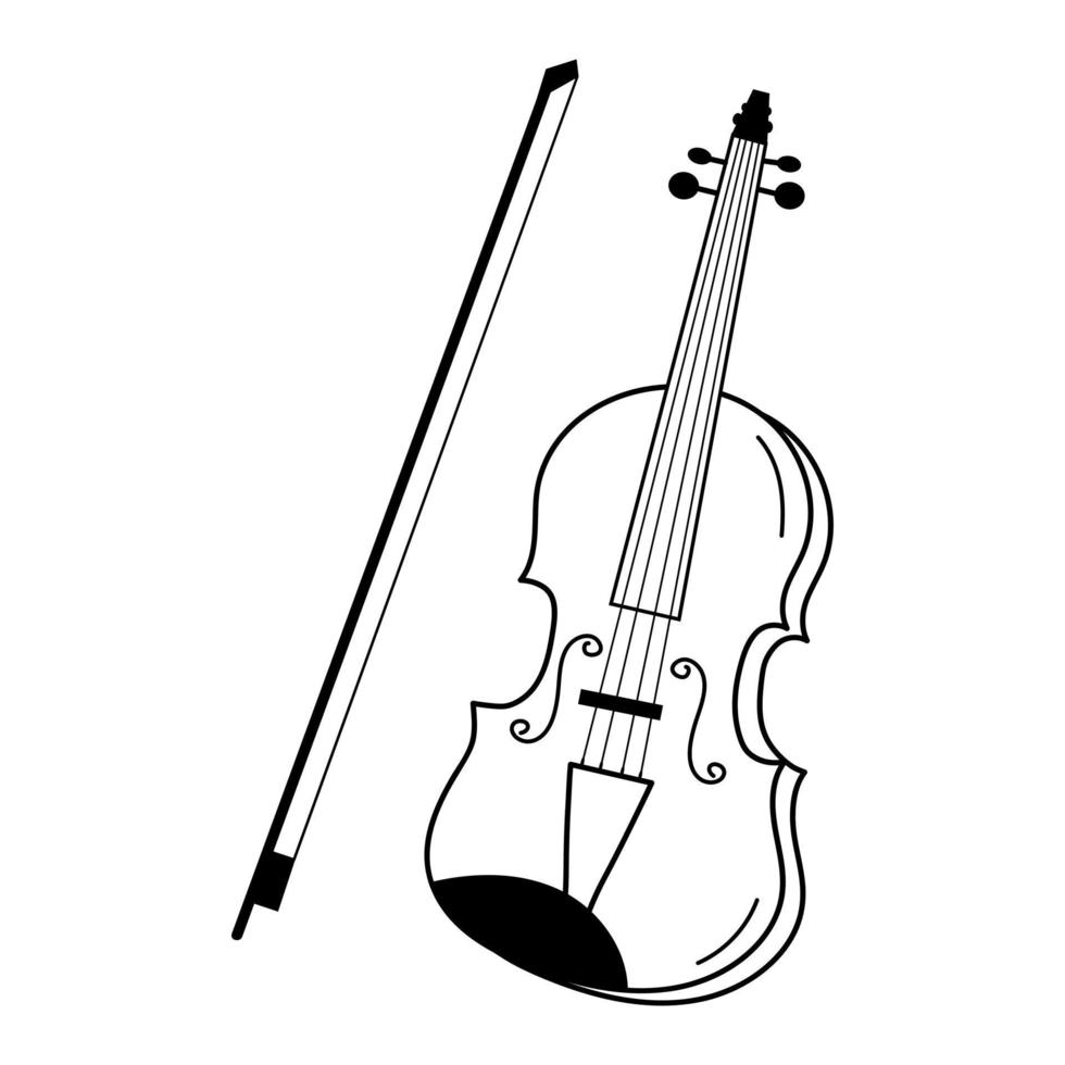 Violin and bow in doodle style. Musical instrument. vector