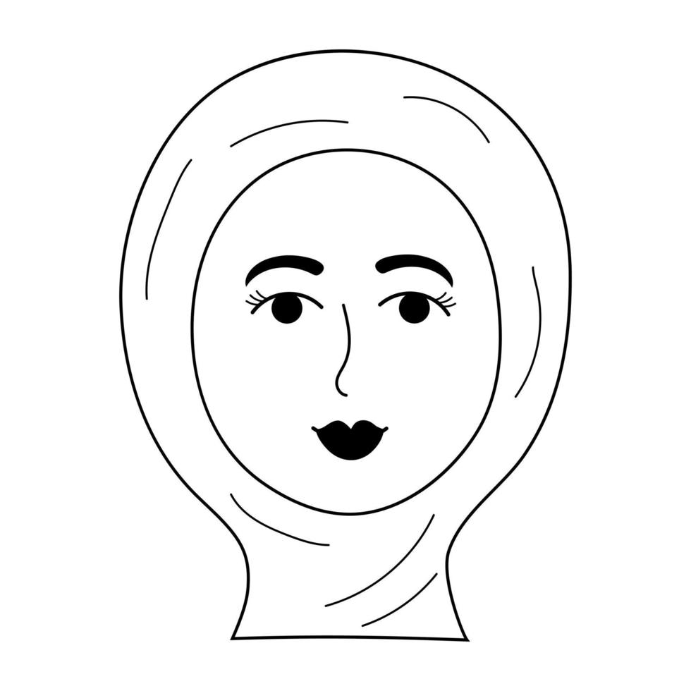 Oriental girl face in a hijab in doodle style. vector