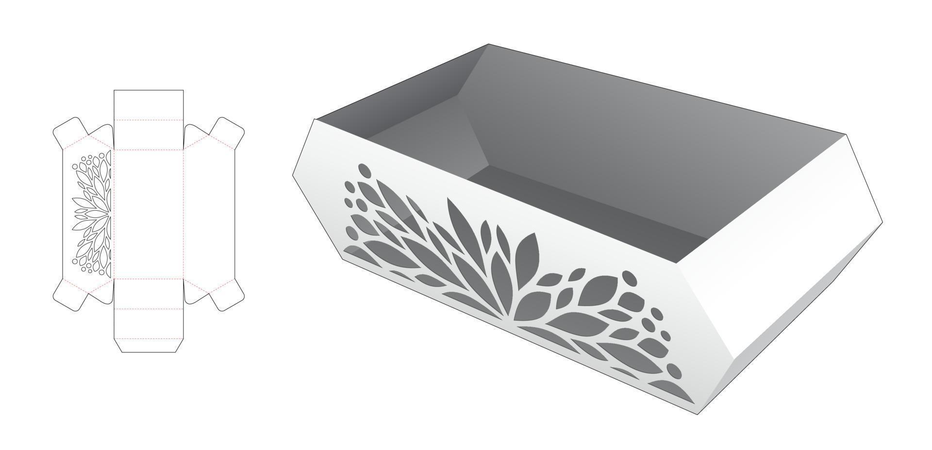 Chamfered tray with stenciled pattern die cut template and 3D mockup vector