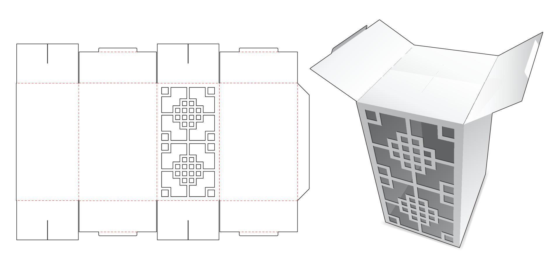 Chinese packaging box with middle 2 flips opening die cut template vector