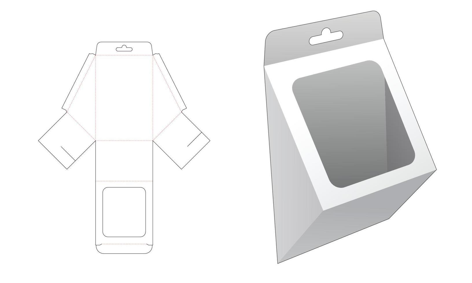 caja triangular colgante con plantilla troquelada de ventana y maqueta 3d vector