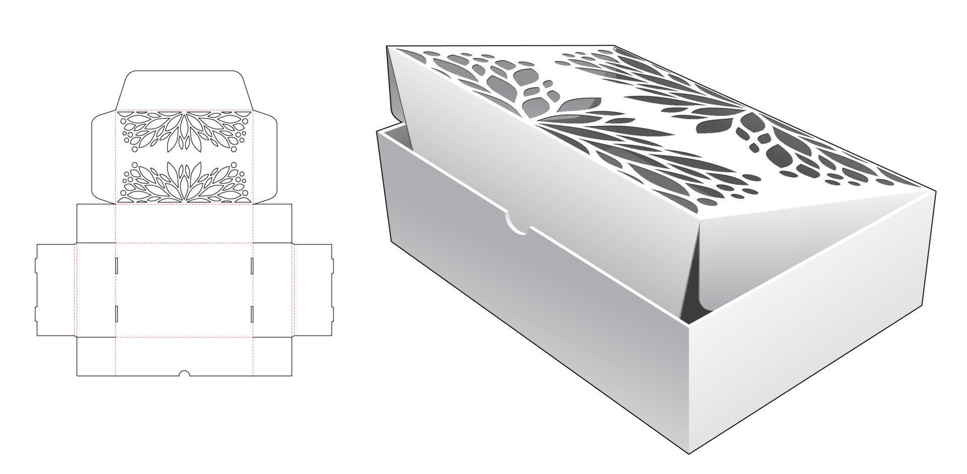 Stenciled cake box die cut template and 3D mockup vector