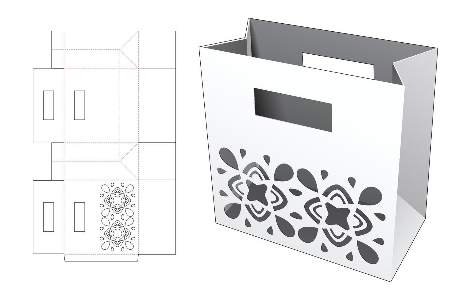 Shopping bag with mandala stencil die cut template and 3D mockup vector