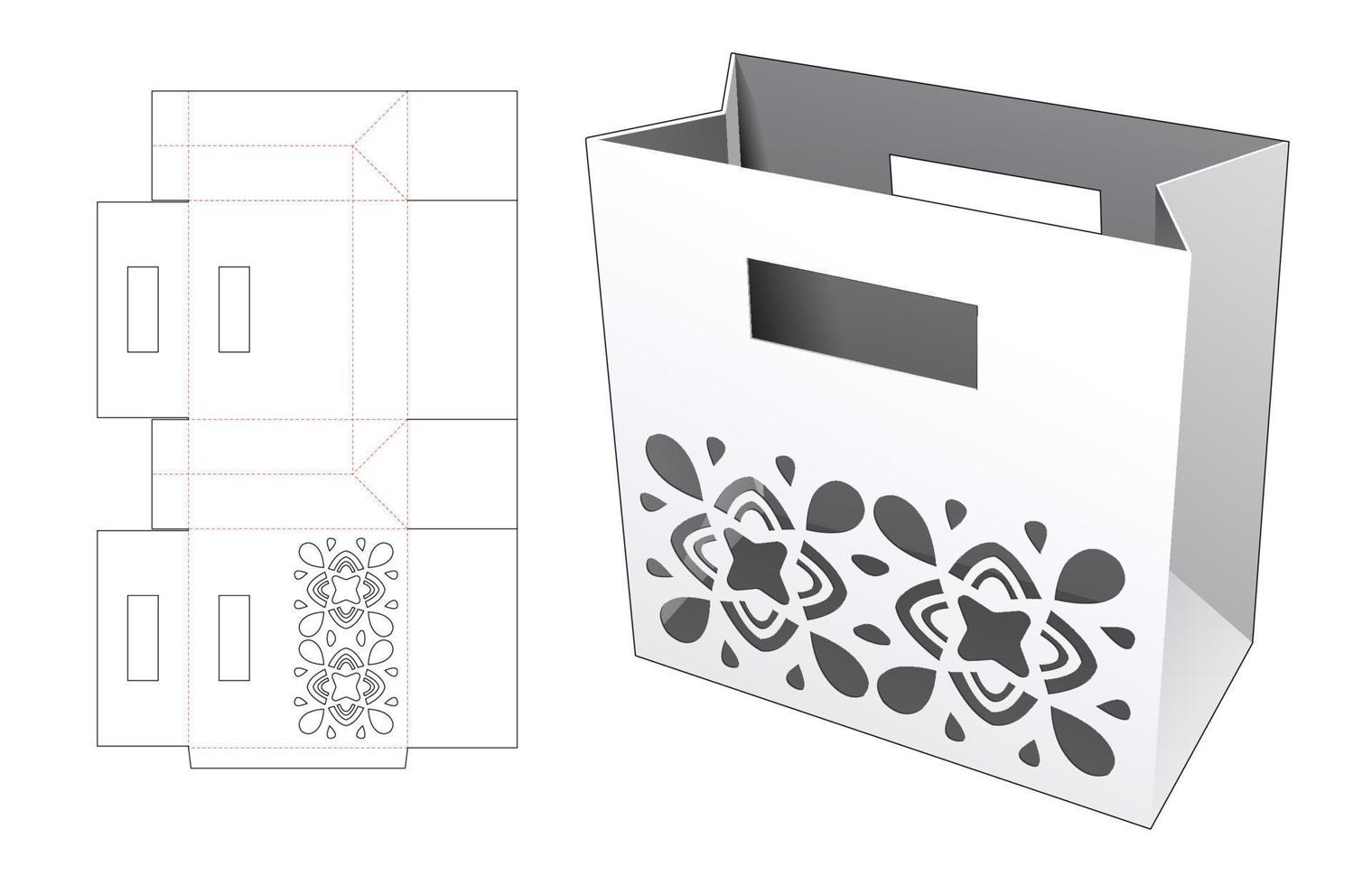 bolsa de compras con plantilla troquelada de plantilla de mandala y maqueta 3d vector