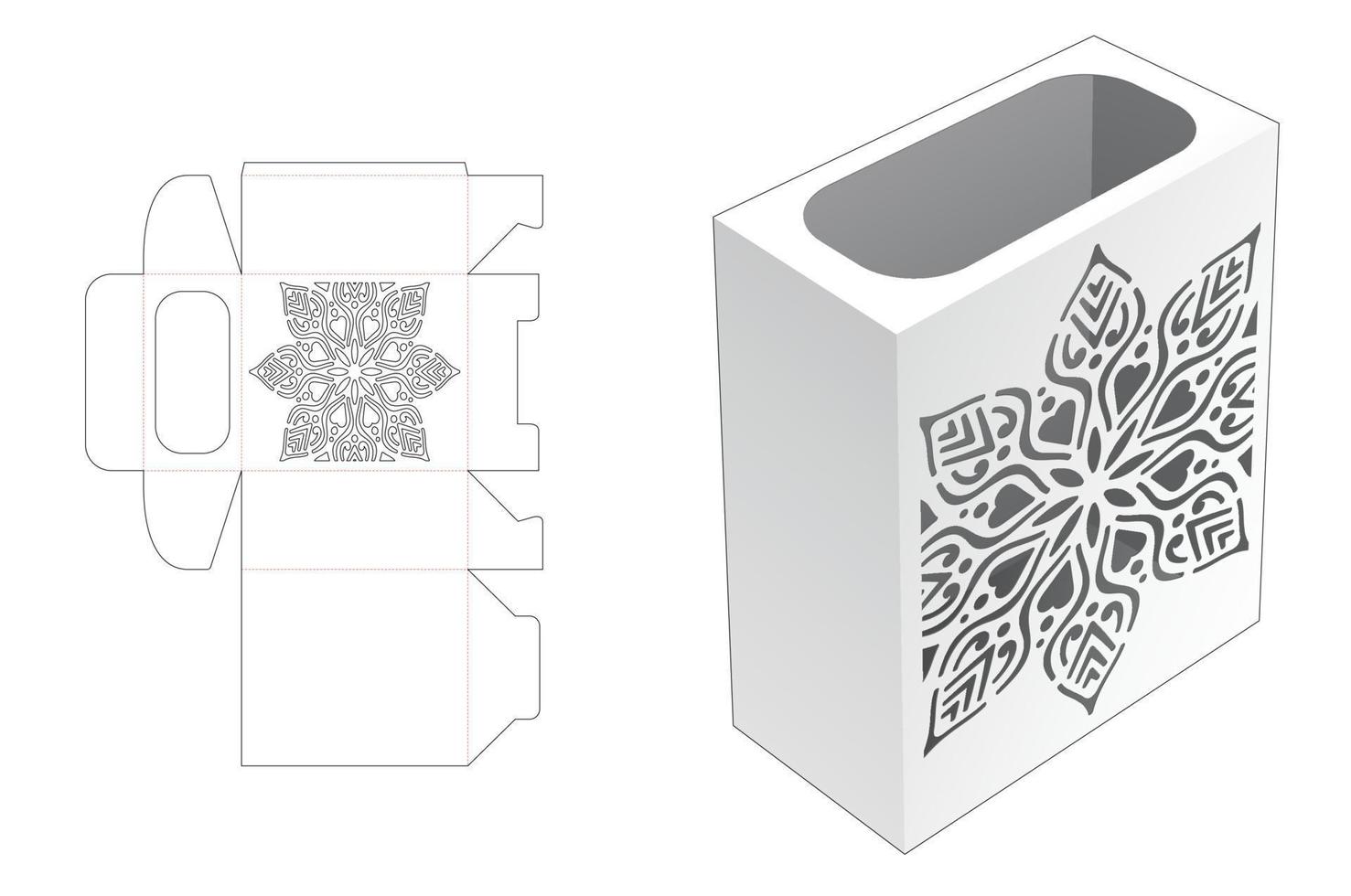 Vote box with stenciled pattern die cut template and 3D mockup vector