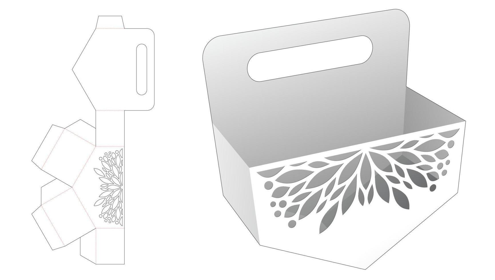 Bottom angle handle box with stenciled mandala die cut template vector